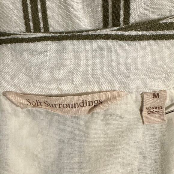 Soft Surroundings Rue Jussieu Linen Tunic Dress Olive Cream Stripe Medium - Picture 7 of 8